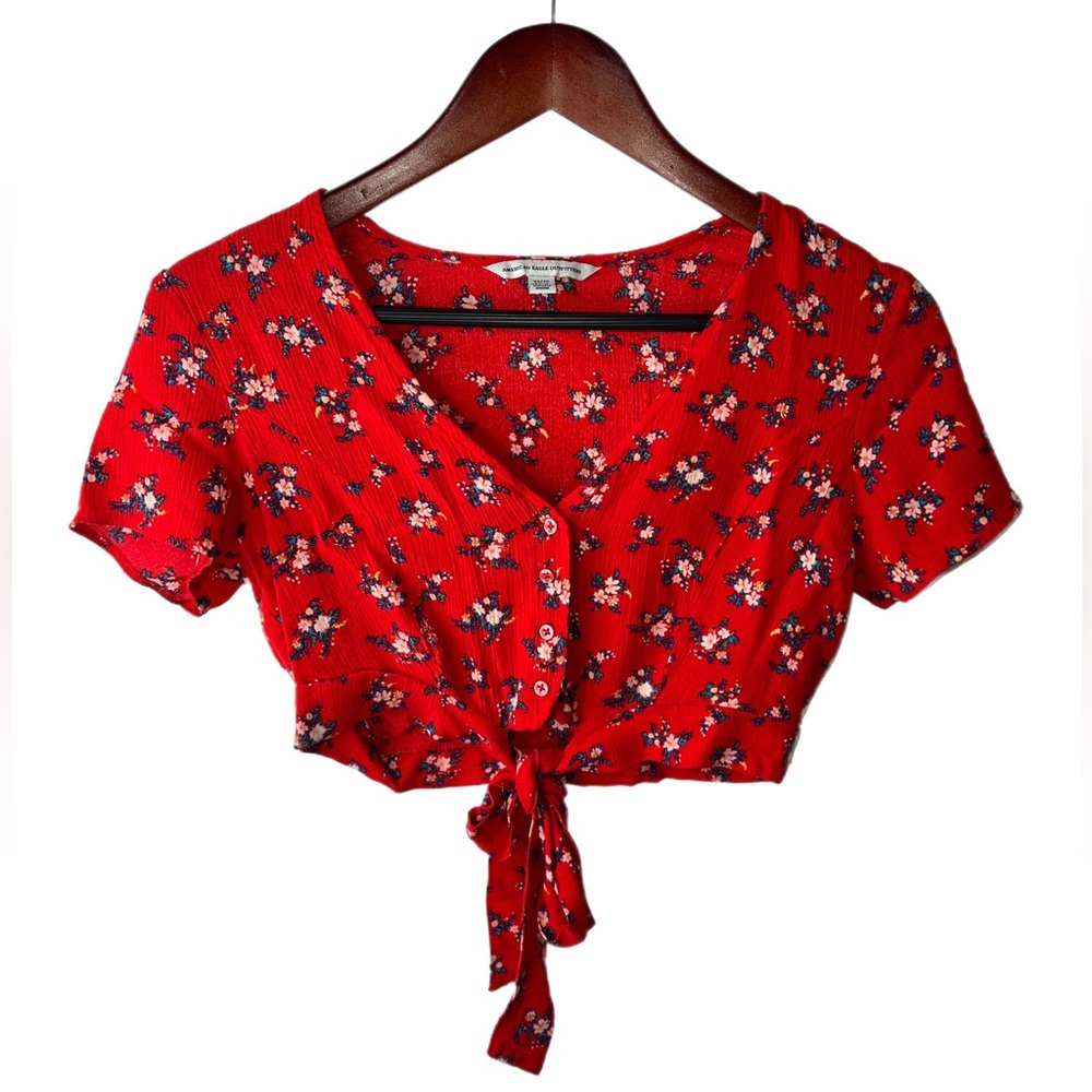 red american eagle floral top C32
